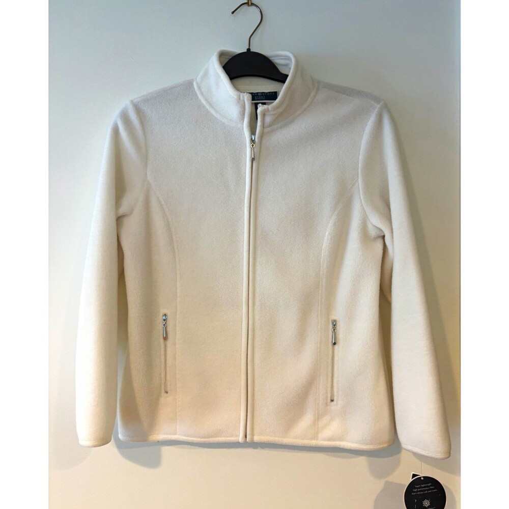 Karen Scott Zeroproof Womens Petite PM White Full Zip Jacket Pockets